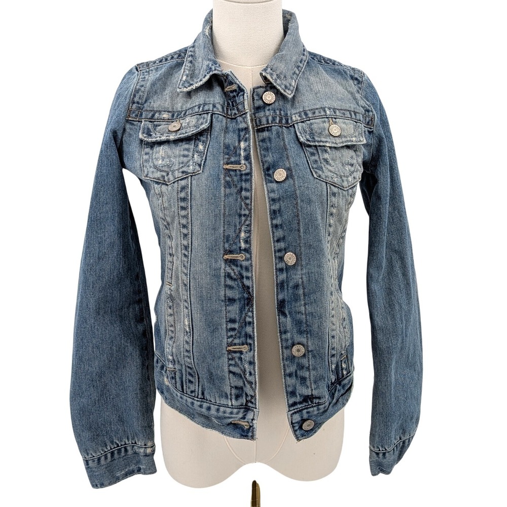 Abercrombie Denim Jacket Jr XXS Fair Isle Knit Lining‎ Nordic Moose Cottagecore